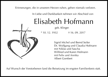 Anzeige von Elisabeth Hofmann von MGO