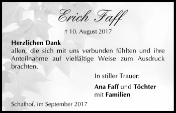 Anzeige von Erich Faff von MGO