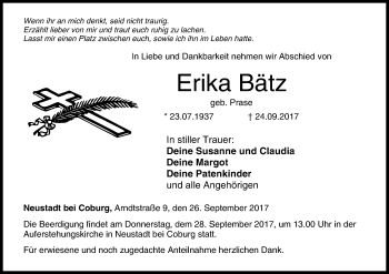 Anzeige von Erika Bätz von MGO