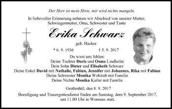 Anzeige von Erika Schwarz von MGO
