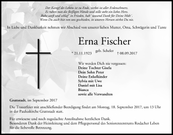 Anzeige von Erna Fischer von MGO