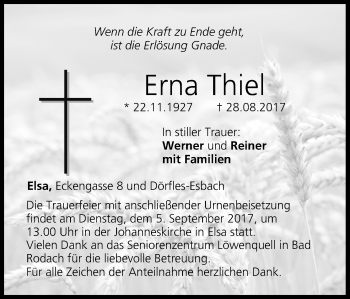 Anzeige von Erna Thiel von MGO