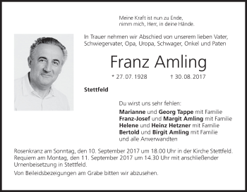 Anzeige von Franz Amling von MGO
