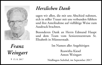 Anzeige von Franz Weingart von MGO