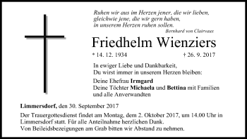 Anzeige von Friedhelm Wienziers von MGO