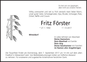 Anzeige von Fritz Förster von MGO