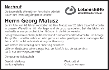 Anzeige von Georg Matusz von MGO