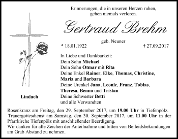Anzeige von Gertraud Brehm von MGO