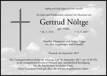 Anzeige von Gertrud Nöltge von MGO