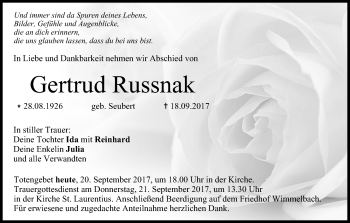 Anzeige von Gertrud Russnak von MGO