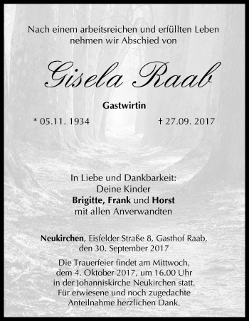 Anzeige von Gisela Raab von MGO