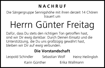 Anzeige von Günter Freitag von MGO