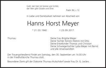 Anzeige von Hanns Horst Meyer von MGO