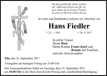 Anzeige von Hans Fiedler von MGO