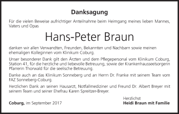 Anzeige von Hans-Peter Braun von MGO