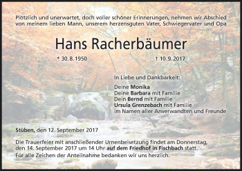 Anzeige von Hans Racherbäumer von MGO