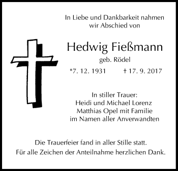 Anzeige von Hedwig Fießmann von MGO