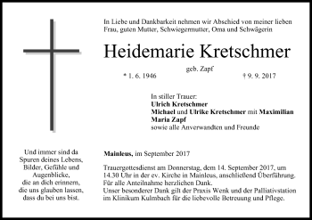 Anzeige von Heidemarie Kretschmer von MGO