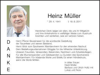 Anzeige von Heinz Müller von MGO