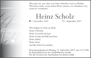 Anzeige von Heinz Scholz von MGO