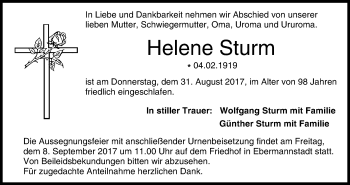 Anzeige von Helene Sturm von MGO