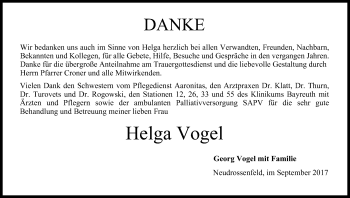 Anzeige von Helga Vogel von MGO