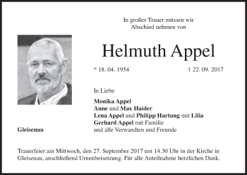 Anzeige von Helmuth Appel von MGO