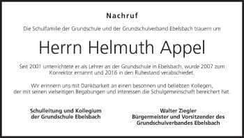 Anzeige von Helmuth Appel von MGO