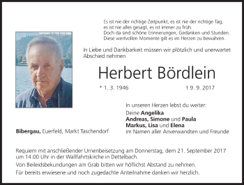 Anzeige von Herbert Bördlein von MGO