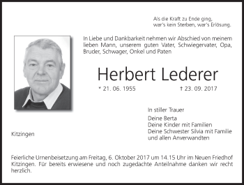 Anzeige von Herbert Lederer von MGO