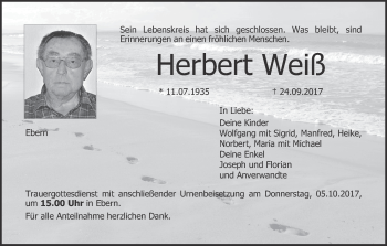 Anzeige von Herbert Weiß von MGO
