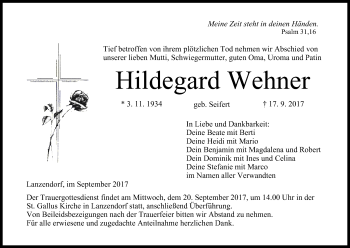 Anzeige von Hildegard Wehner von MGO