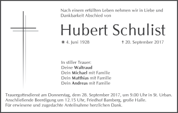 Anzeige von Hubert Schulist von MGO