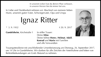 Anzeige von Ignaz Ritter von MGO