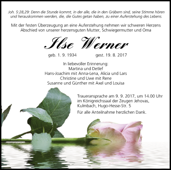 Anzeige von Ilse Werner von MGO