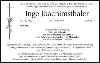 Anzeige von Inge Joachimsthaler von MGO