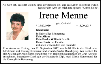 Anzeige von Irene Menne von MGO