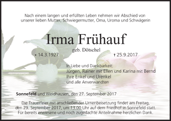 Anzeige von Irma Frühauf von MGO