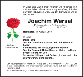 Anzeige von Joachim Wersal von MGO