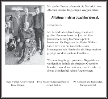 Anzeige von Joachim Wersal von MGO