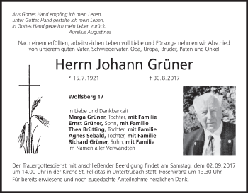 Anzeige von Johann Grüner von MGO