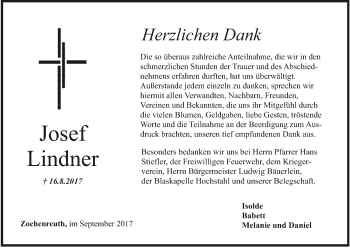 Anzeige von Josef Lindner von MGO