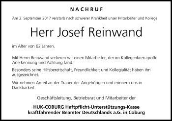 Anzeige von Josef Reinwand von MGO