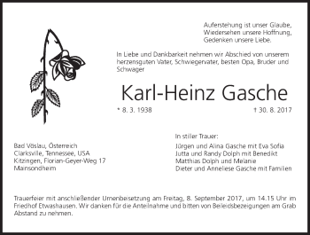 Anzeige von Karl-Heinz Gasche von MGO