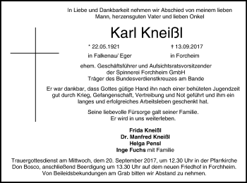 Anzeige von Karl Kneißl von MGO