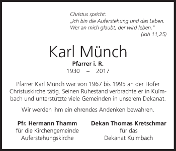 Anzeige von Karl Münch von MGO