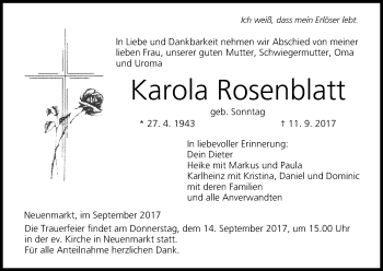 Anzeige von Karola Rosenblatt von MGO