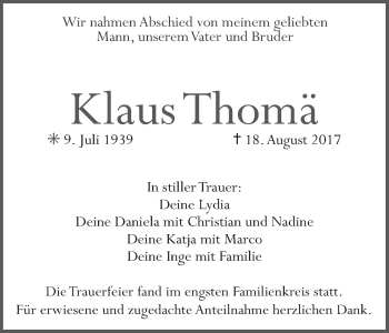 Anzeige von Klaus Thomä von MGO