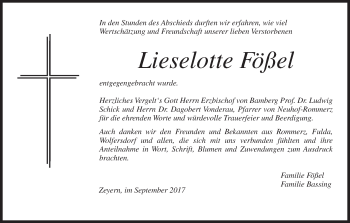 Anzeige von Lieselotte Fößel von MGO