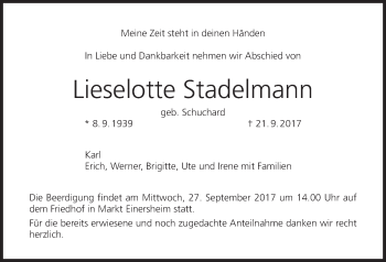 Anzeige von Lieselotte Stadelmann von MGO